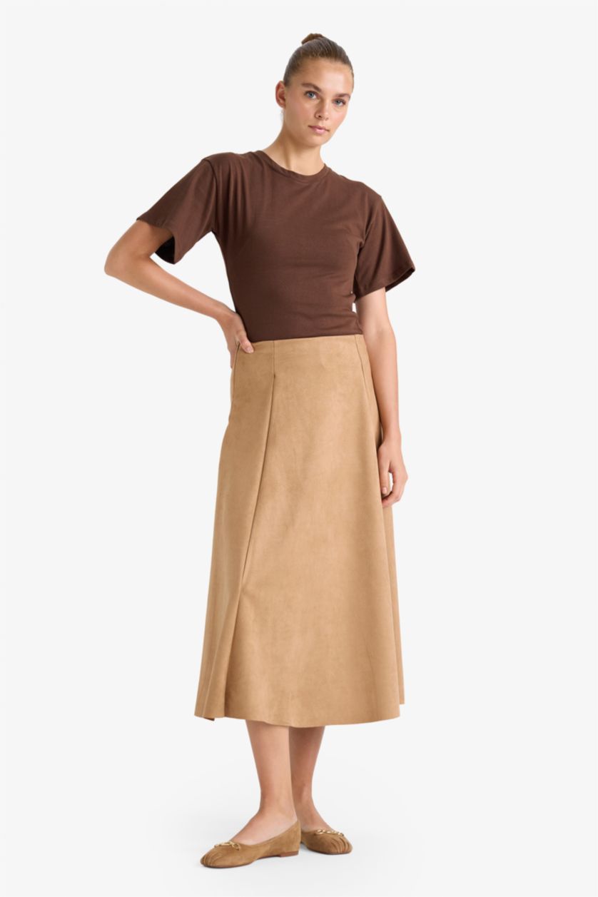 WOMAN Brown Slim Fit Skinny Crew Neck T-Shirt