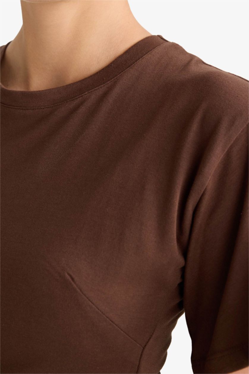 WOMAN Brown Slim Fit Skinny Crew Neck T-Shirt