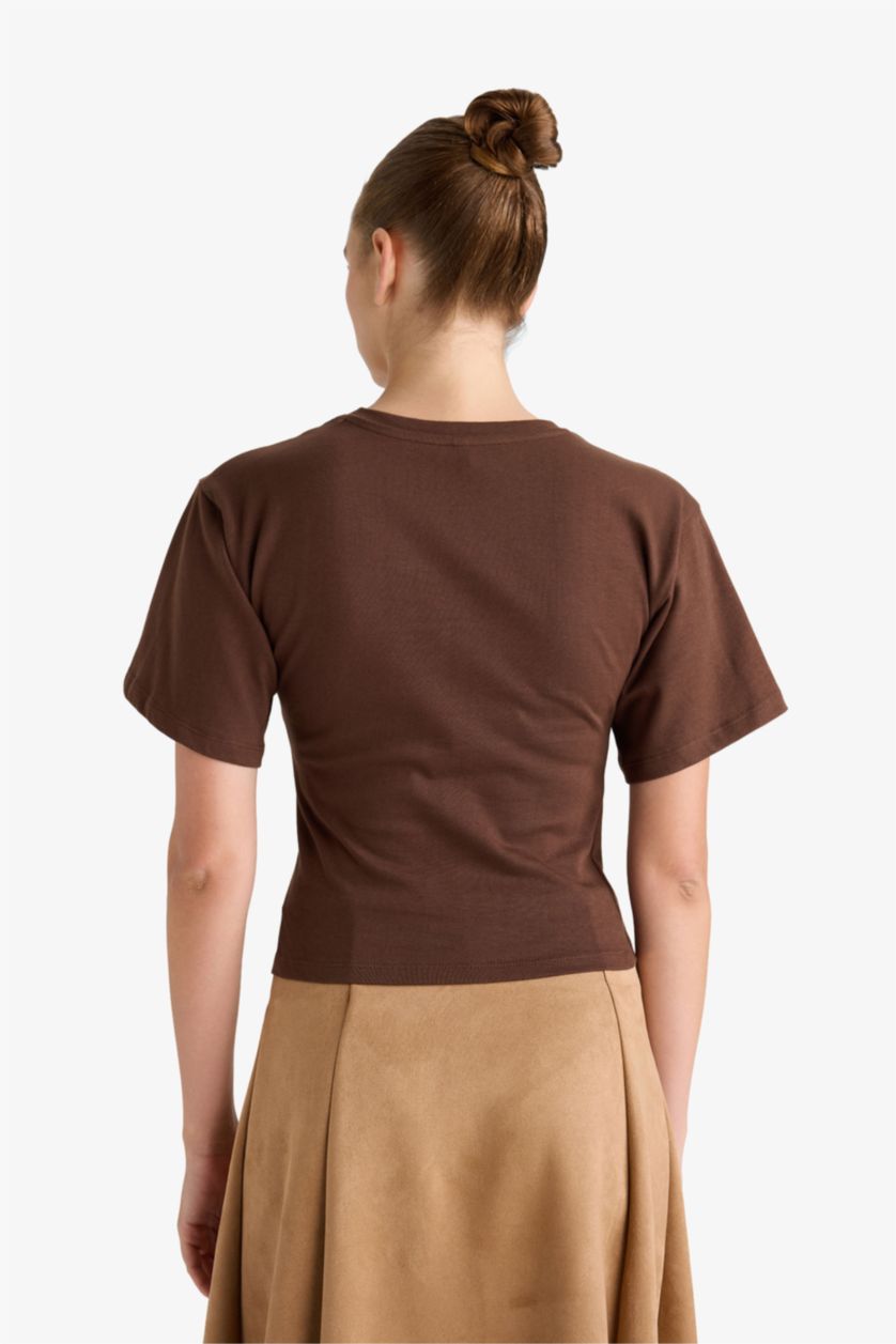 WOMAN Brown Slim Fit Skinny Crew Neck T-Shirt