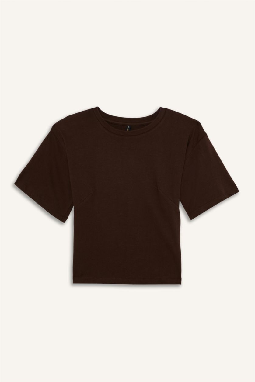 WOMAN Brown Slim Fit Skinny Crew Neck T-Shirt