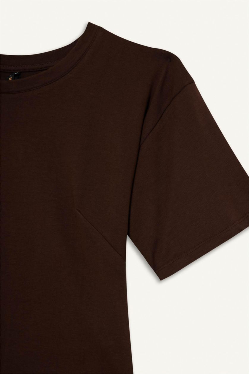 WOMAN Brown Slim Fit Skinny Crew Neck T-Shirt