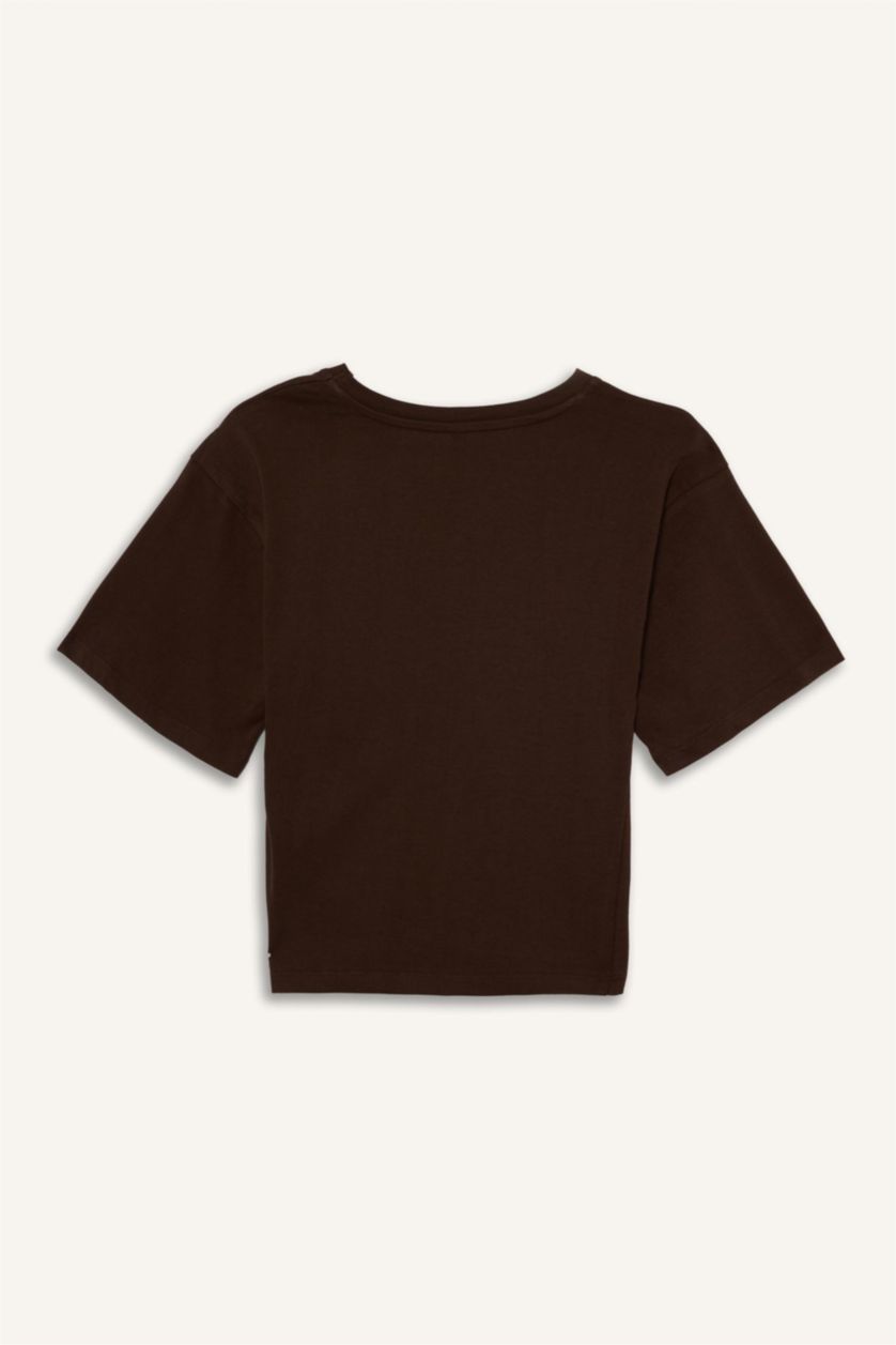 WOMAN Brown Slim Fit Skinny Crew Neck T-Shirt