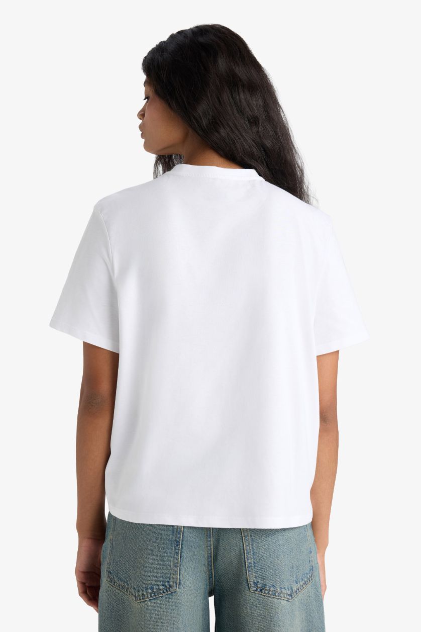 FEMME Écru T-shirt en coton peigné à col rond et manches courtes Coupe régulière