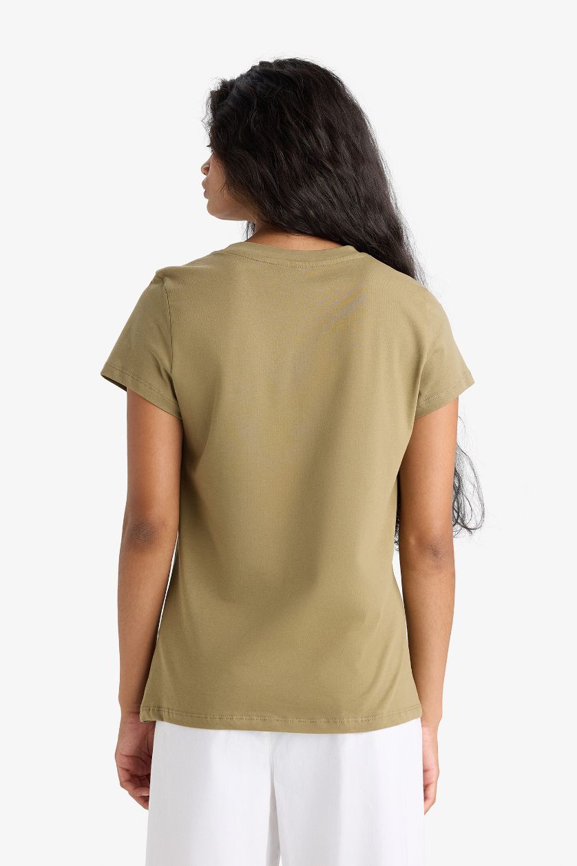FEMME Kaki T-shirt en coton peigné à col rond et manches courtes Coupe régulière