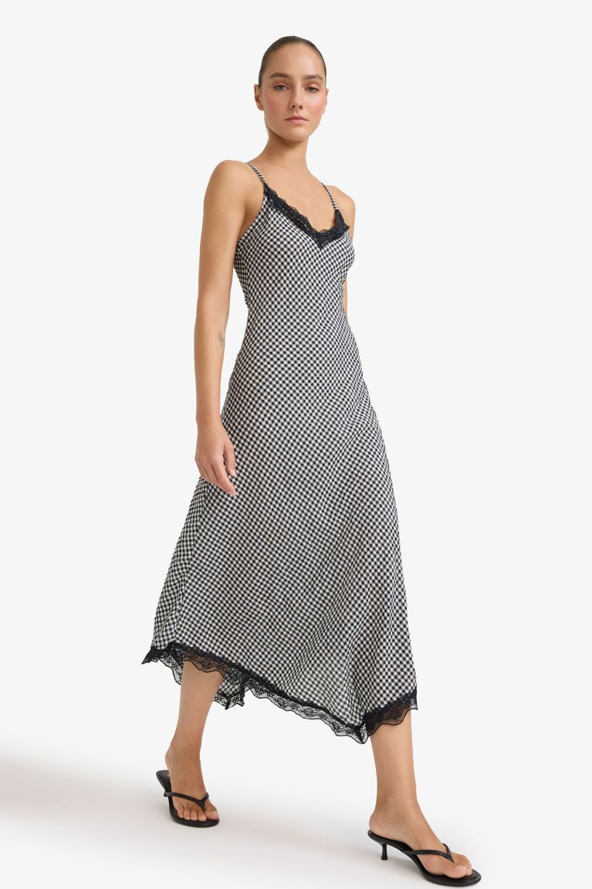 WOMAN Black V-Neck Printed Wowen Fabrics Midi Dress