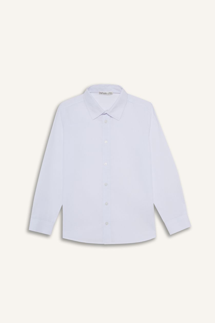 Erkek Çocuk - Genç Erkek Violet Beyaz Polo Yaka Poplin Uzun Kollu Gömlek Erkek Çocuk