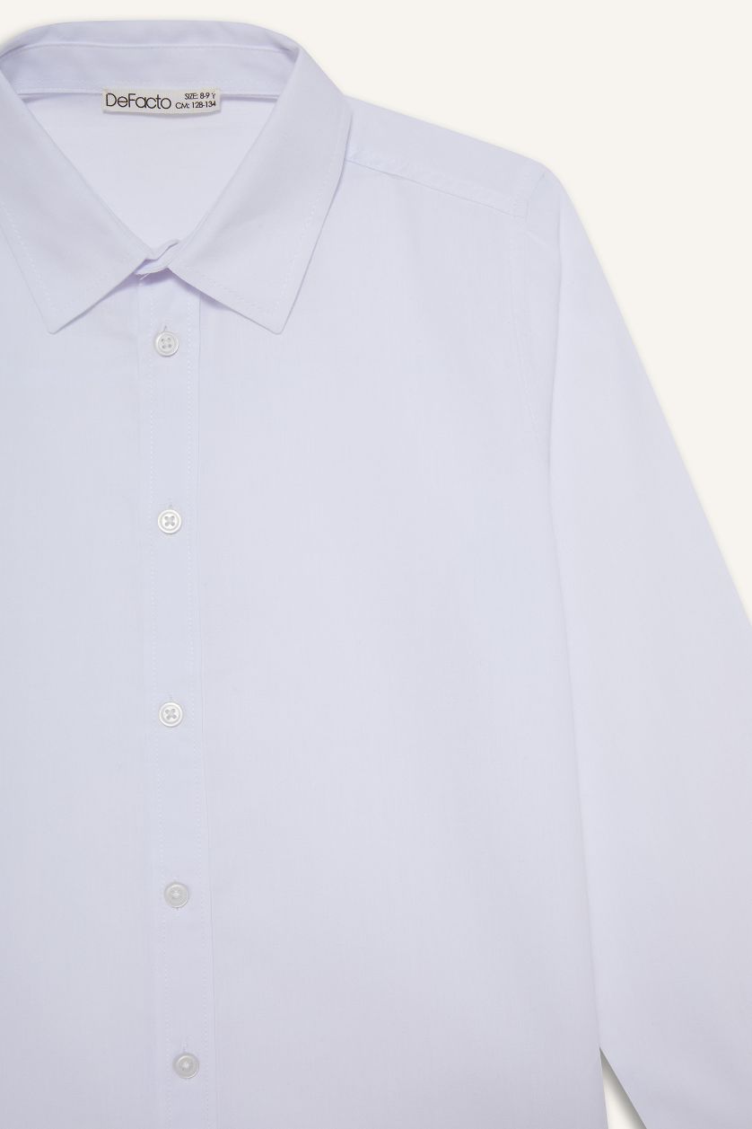 Erkek Çocuk - Genç Erkek Violet Beyaz Polo Yaka Poplin Uzun Kollu Gömlek Erkek Çocuk