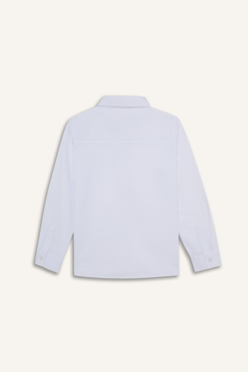 Erkek Çocuk - Genç Erkek Violet Beyaz Polo Yaka Poplin Uzun Kollu Gömlek Erkek Çocuk