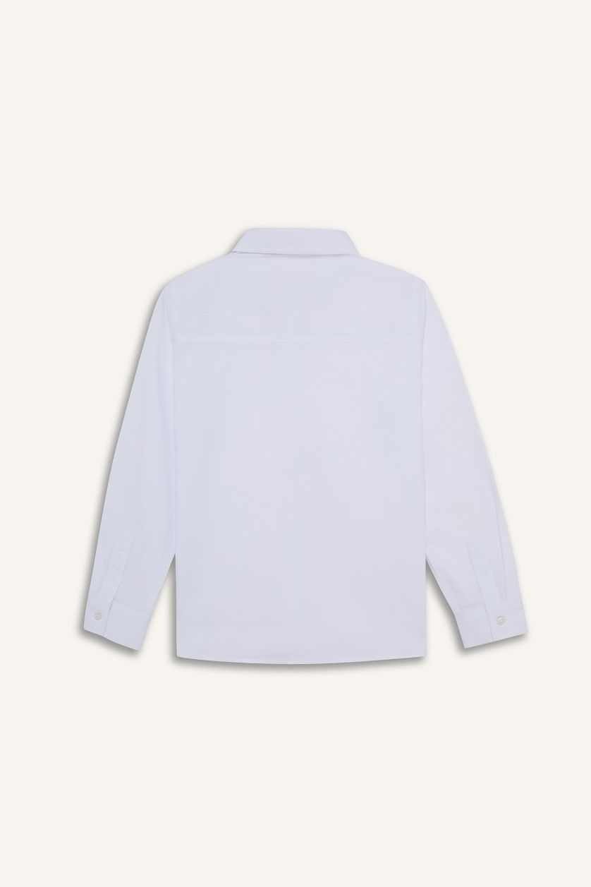 Erkek Çocuk - Genç Erkek Violet Beyaz Polo Yaka Poplin Uzun Kollu Gömlek Erkek Çocuk