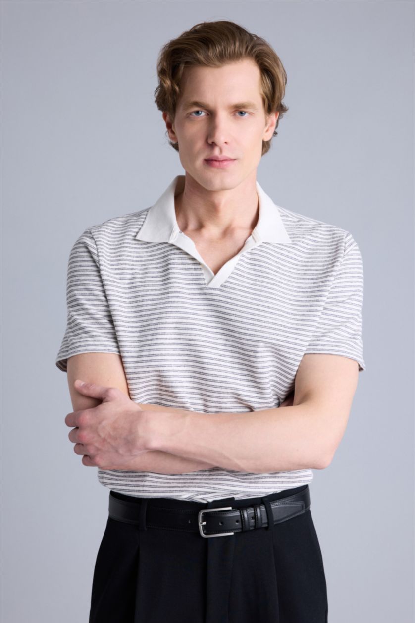 Erkek Ekru %100 Pamuk Polo Tişört