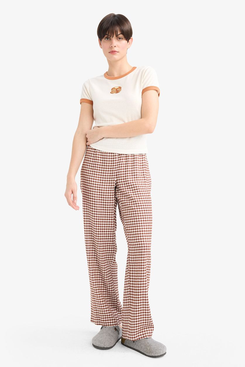 Woman Brown Regular Fit Long Checked Pyjama Bottoms