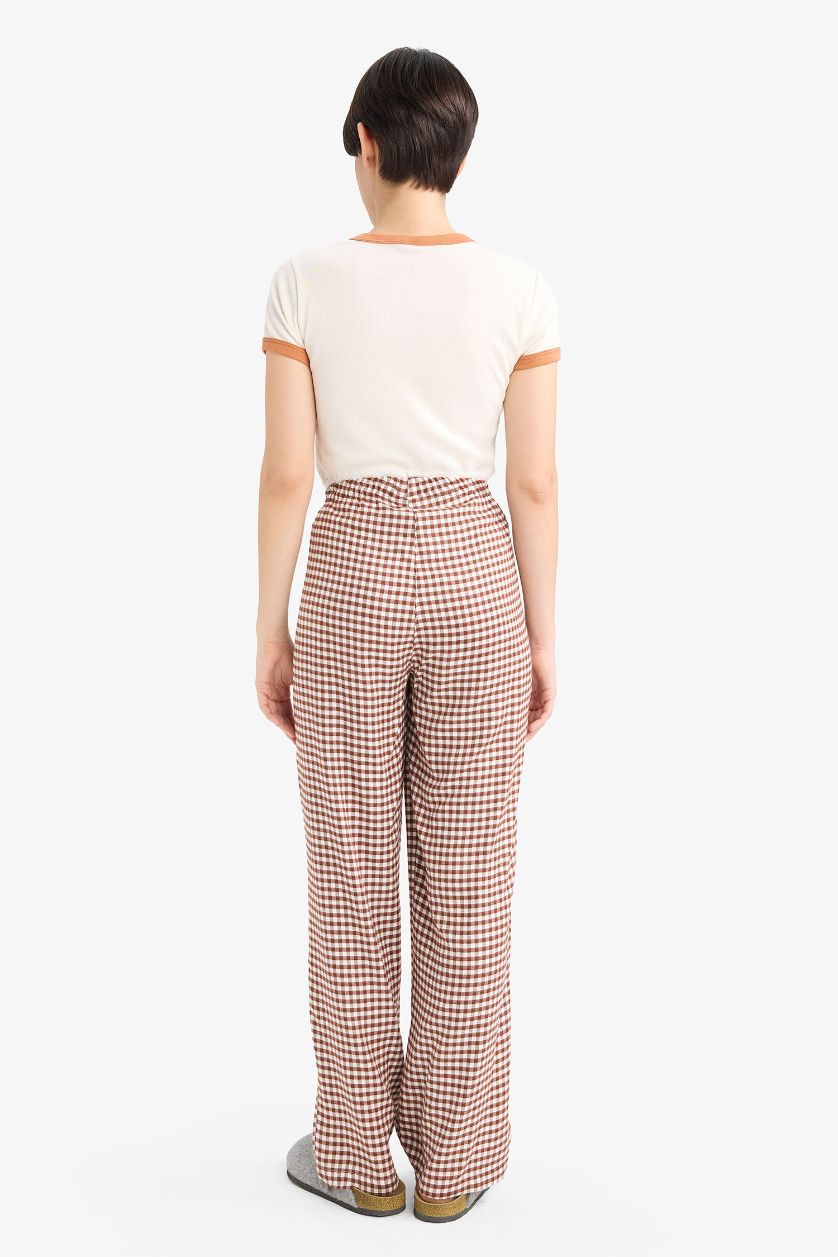 Woman Brown Regular Fit Long Checked Pyjama Bottoms