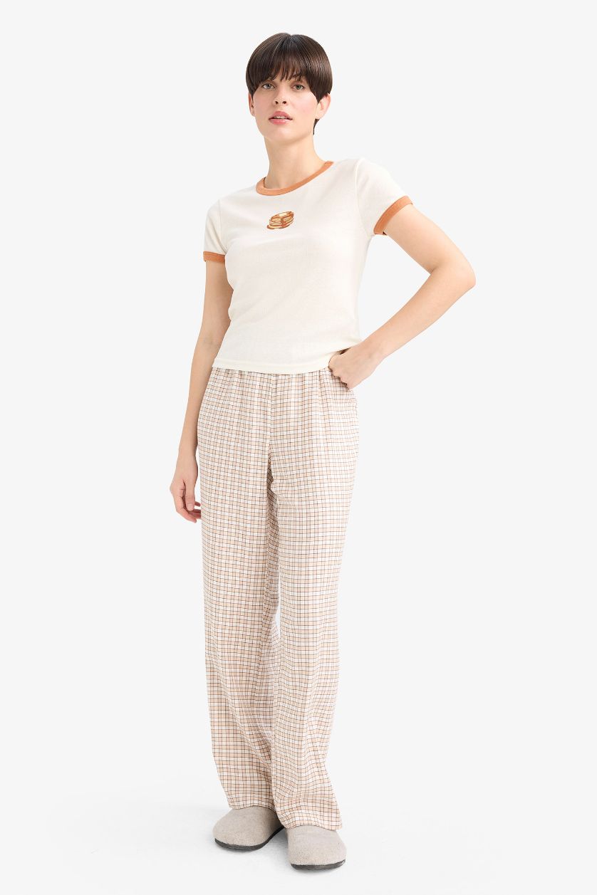 Woman Beige Regular Fit Flanel Bottom