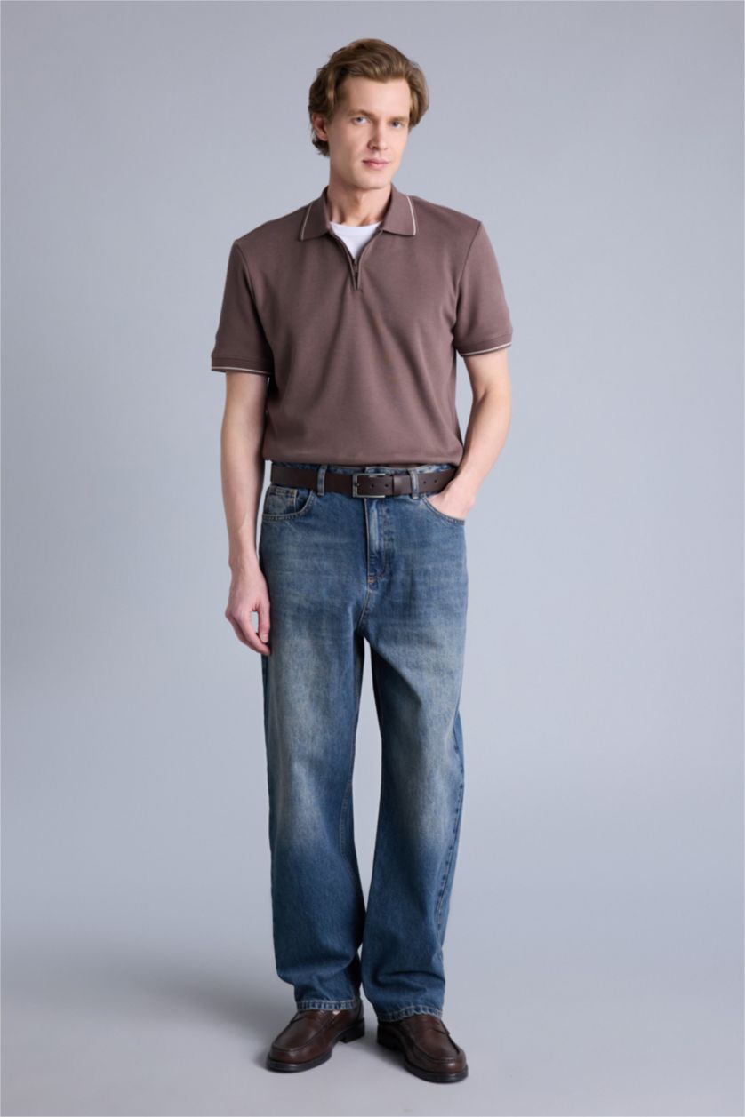 Erkek Kahve Regular Fıt Kısa Kollu Polo Tişört