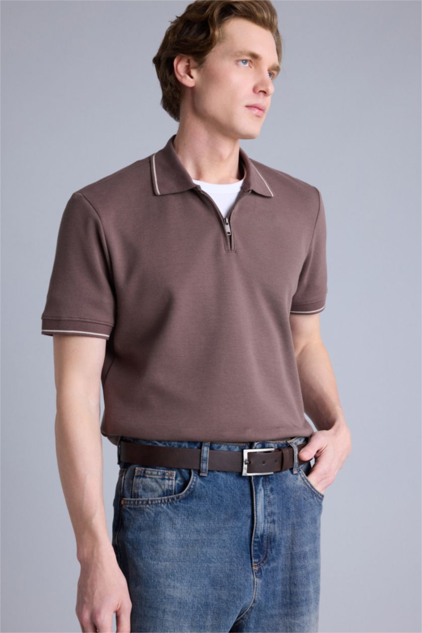 Erkek Kahve Regular Fıt Kısa Kollu Polo Tişört