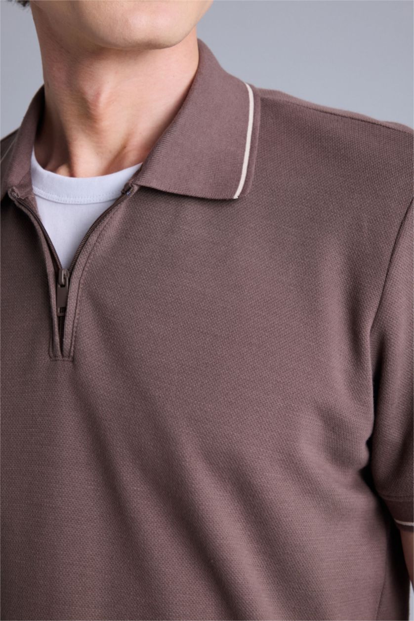 Erkek Kahve Regular Fıt Kısa Kollu Polo Tişört