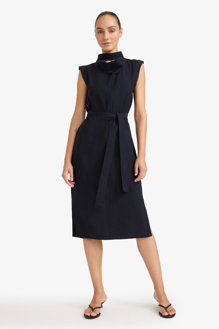WOMAN NAVY Modal Sleeveless Tie Detail Midi Dress