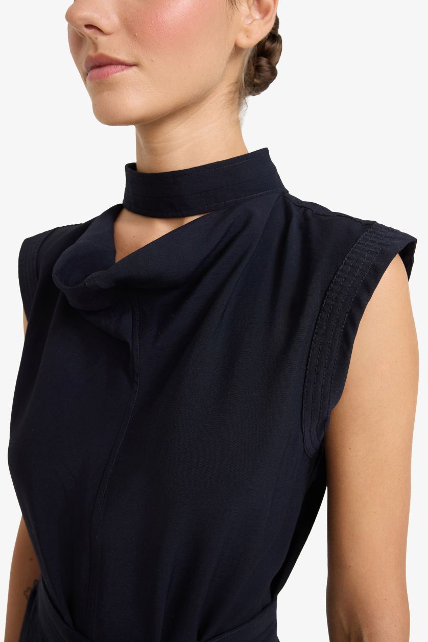 WOMAN NAVY Modal Sleeveless Tie Detail Midi Dress