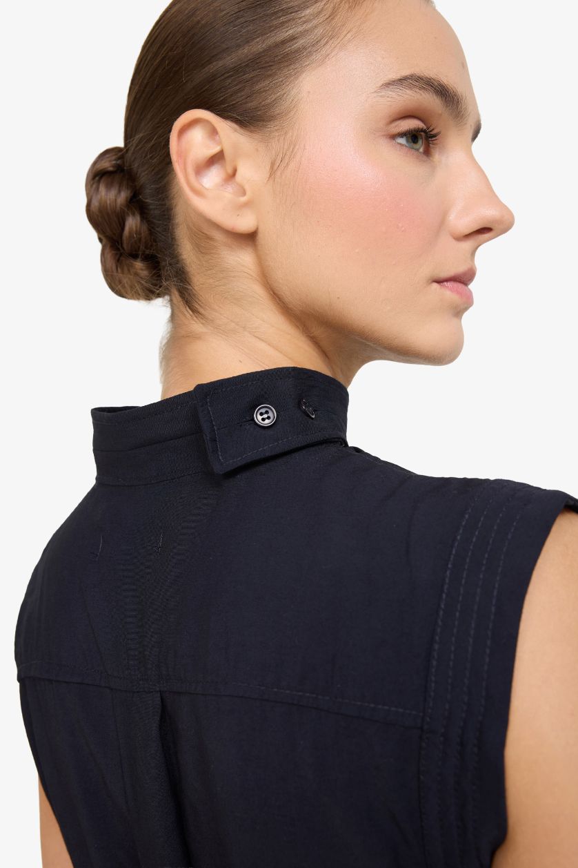 WOMAN NAVY Modal Sleeveless Tie Detail Midi Dress