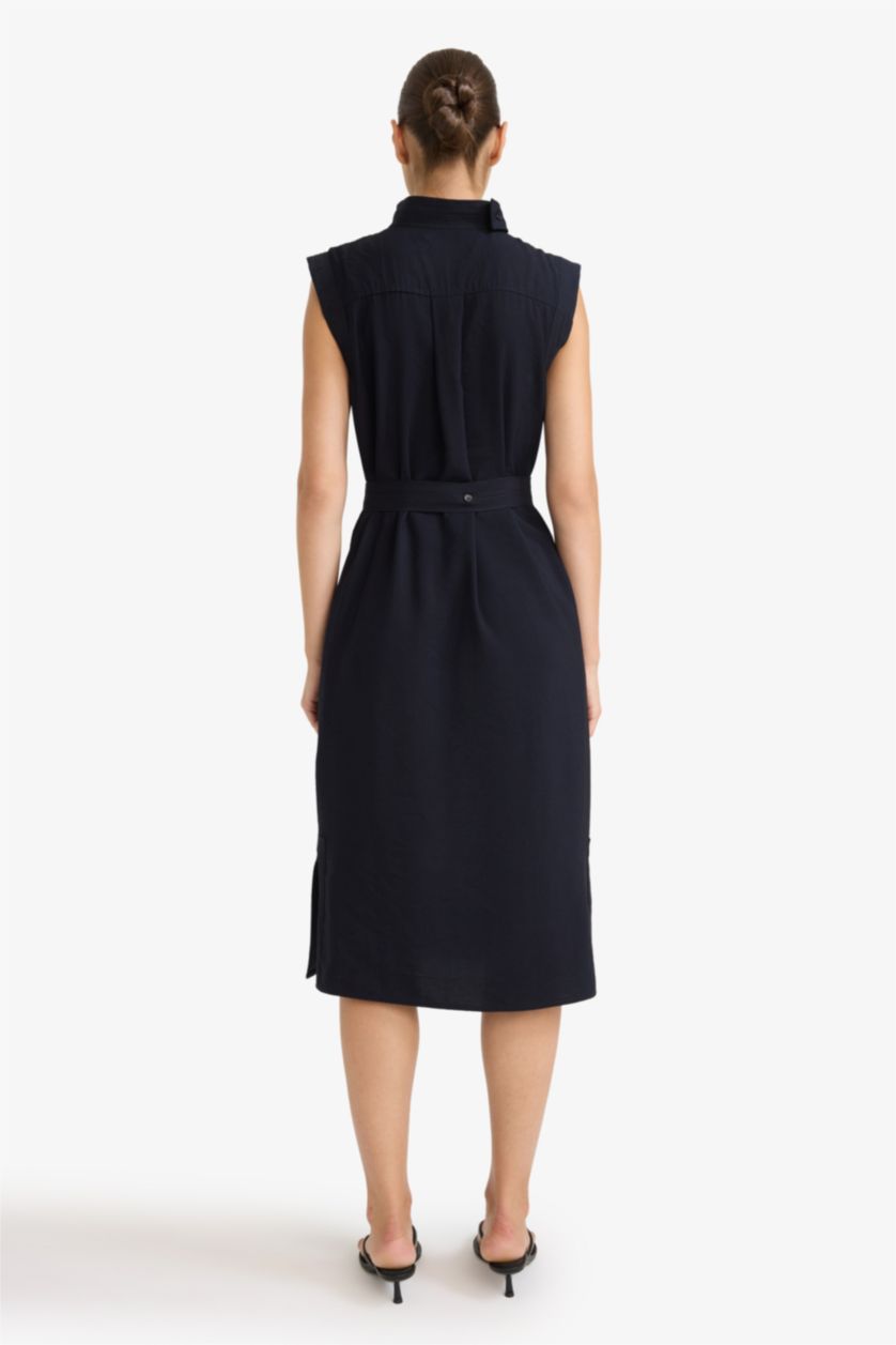 WOMAN NAVY Modal Sleeveless Tie Detail Midi Dress