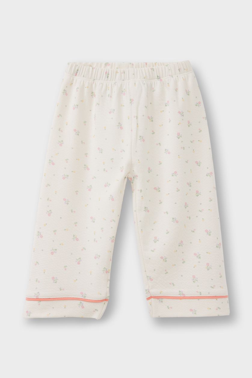 Baby Girl Ecru 2 piece Regular Fit Flower Knitted Pyjamas