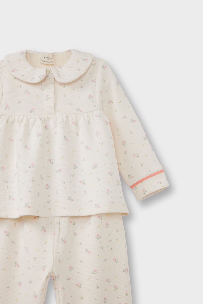 Baby Girl Ecru 2 piece Regular Fit Flower Knitted Pyjamas