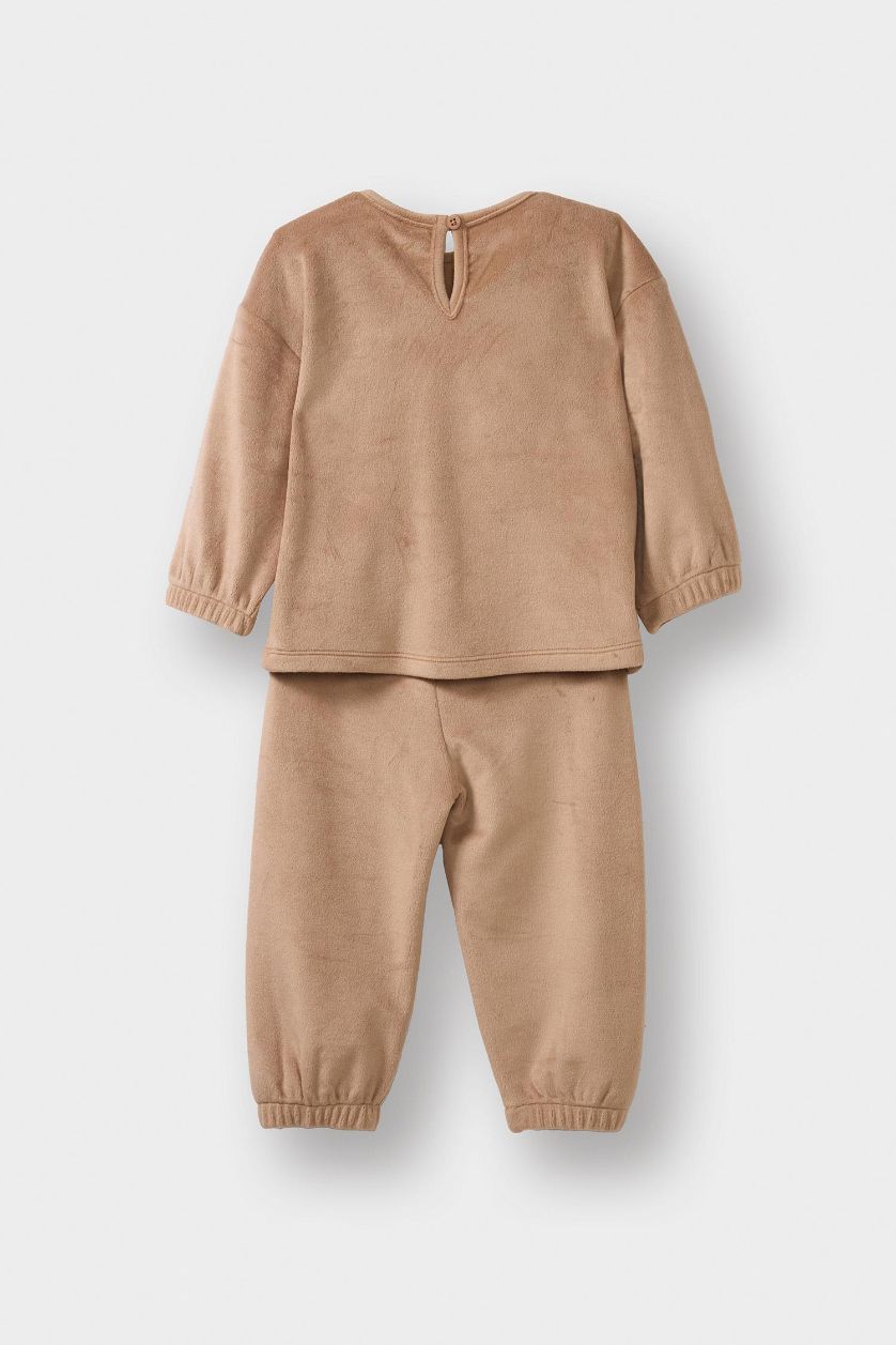 Kız Bebek Vizon Pijama Takımı Bulut Baskılı Uzun Kollu Welsoft Pelüş Üst Uzun Alt Kız Bebek