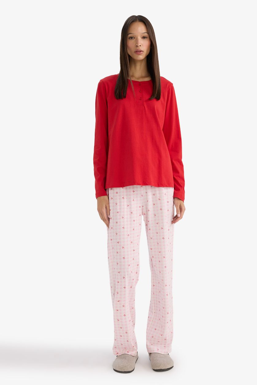 FEMME Rouge Ensemble Pyjama à manches longues et Pantalon imprimé Coupe régulière