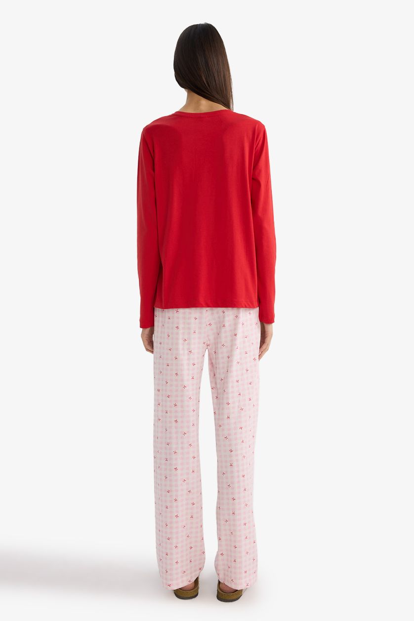 FEMME Rouge Ensemble Pyjama à manches longues et Pantalon imprimé Coupe régulière