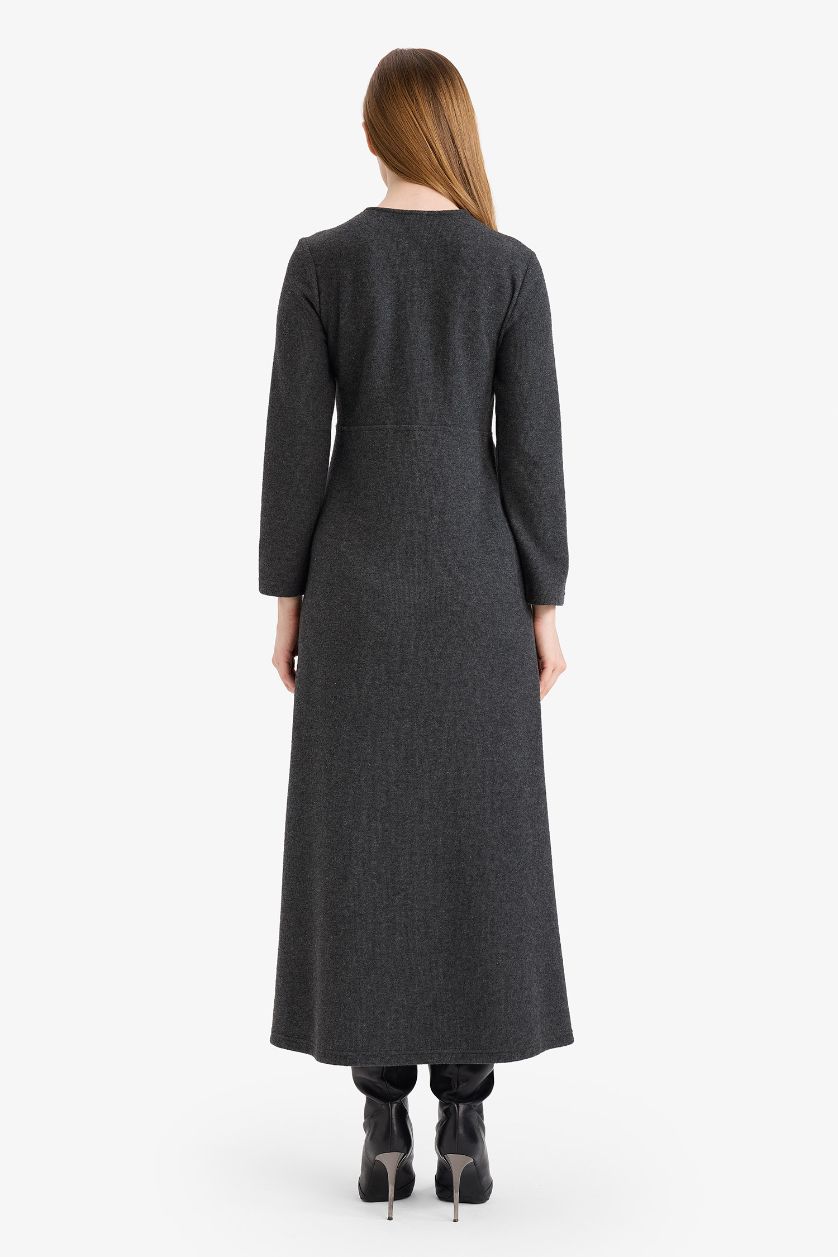 Kadın Koyu Antrasit Regular Fıt Selanik Kumaş Elbise