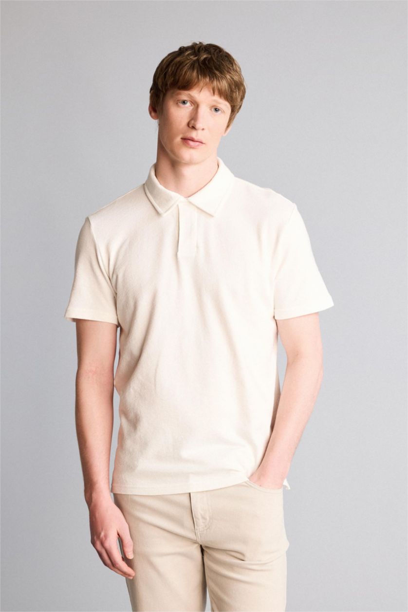 Erkek Ekru %100 Pamuk Polo Tişört