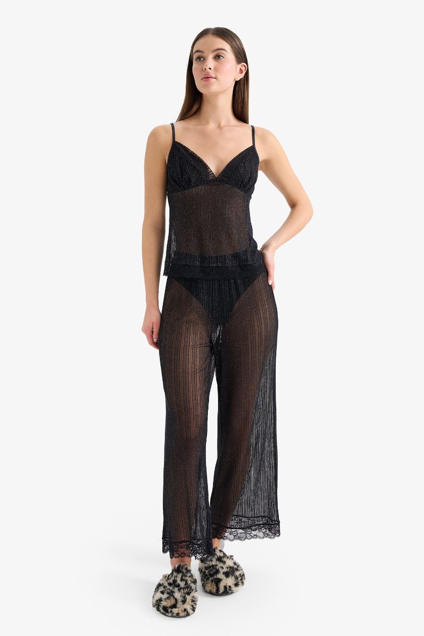 نساء أسود سيت شيفون قصة عادية بحمالات - قطعتين