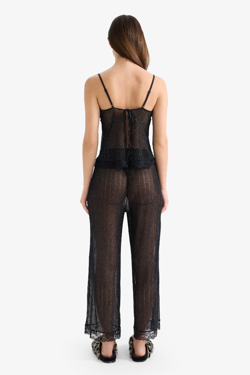 نساء أسود سيت شيفون قصة عادية بحمالات - قطعتين