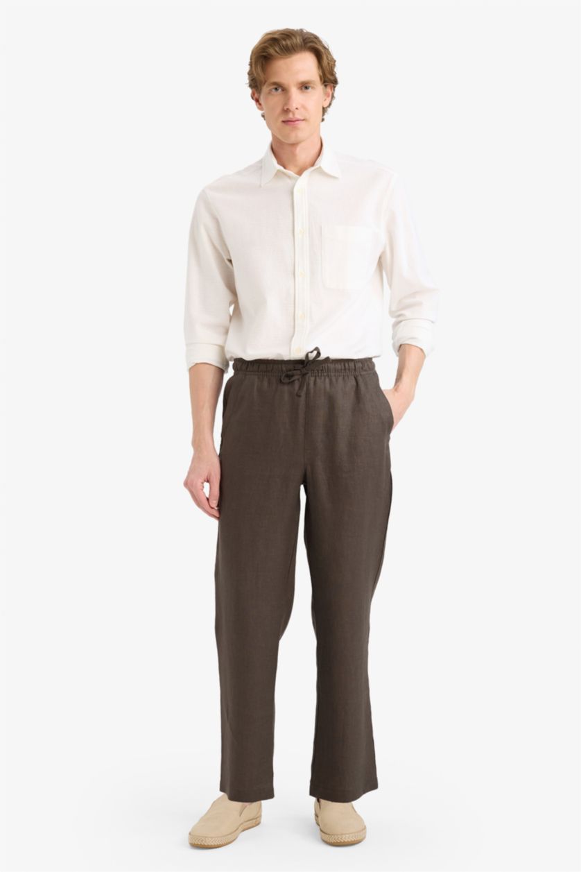 رجالي بني بنطلون كتان