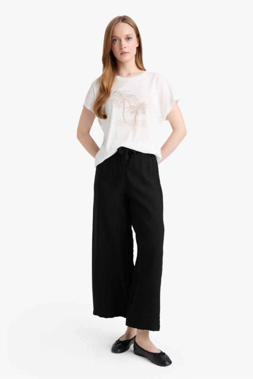 WOMAN Black Relax Fit Wide Leg Capri Pants