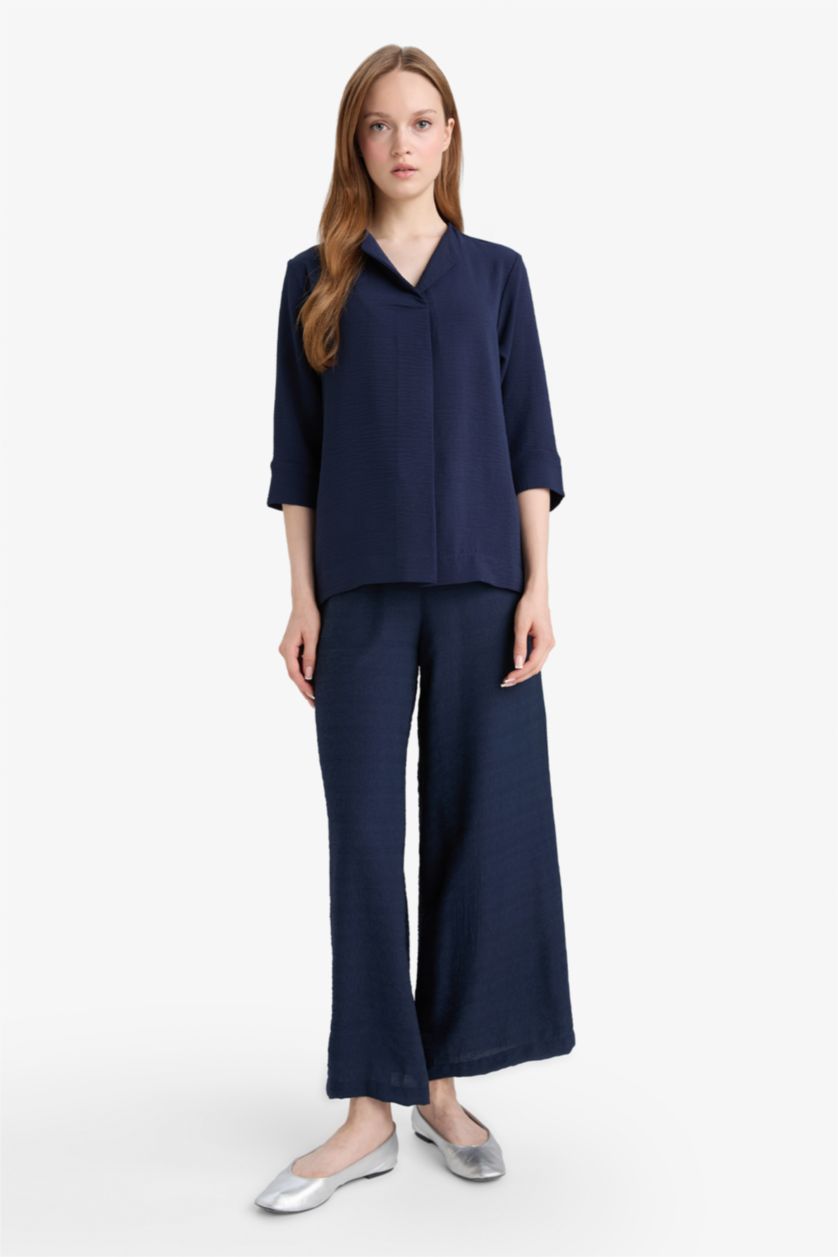 WOMAN NAVY Relax Fit Wide Leg Capri Pants