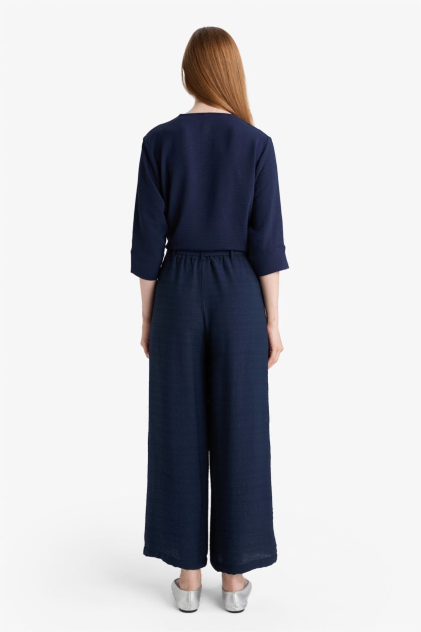 WOMAN NAVY Relax Fit Wide Leg Capri Pants