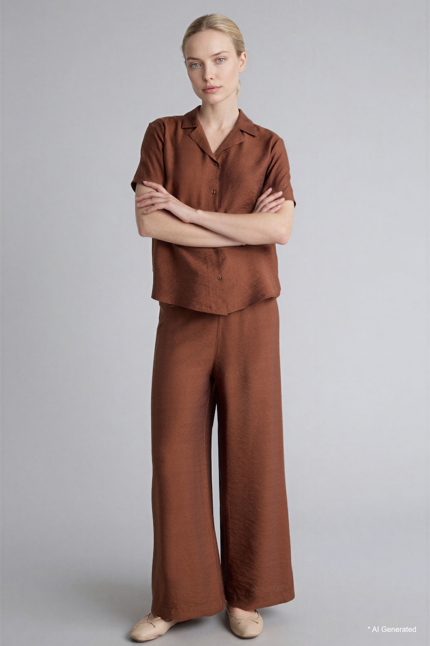 Women Light Brown Relax Fit Wide Leg Capri