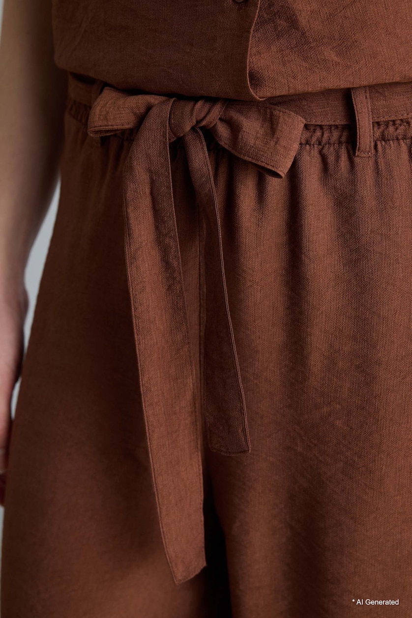 Women Light Brown Relax Fit Wide Leg Capri