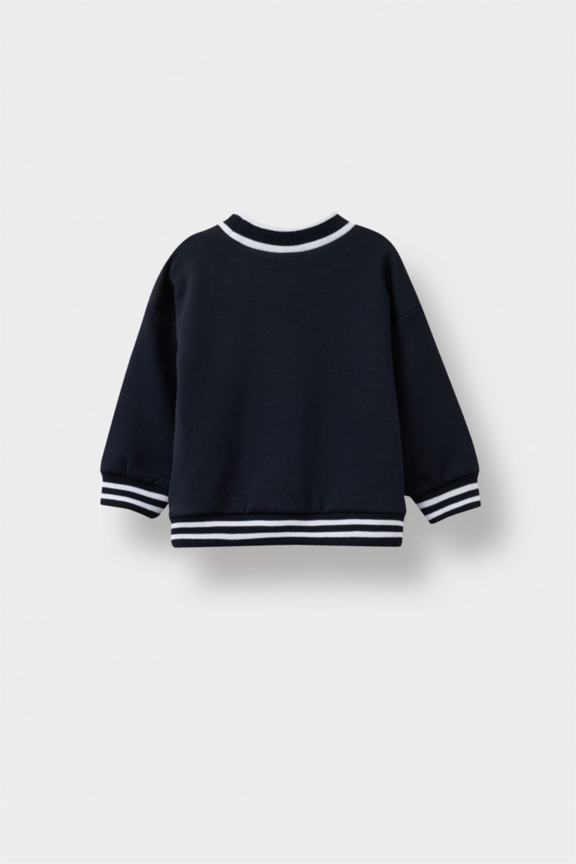 Erkek Bebek Lacivert Erkek Bebek Bisiklet Yaka Baskılı Sweatshirt