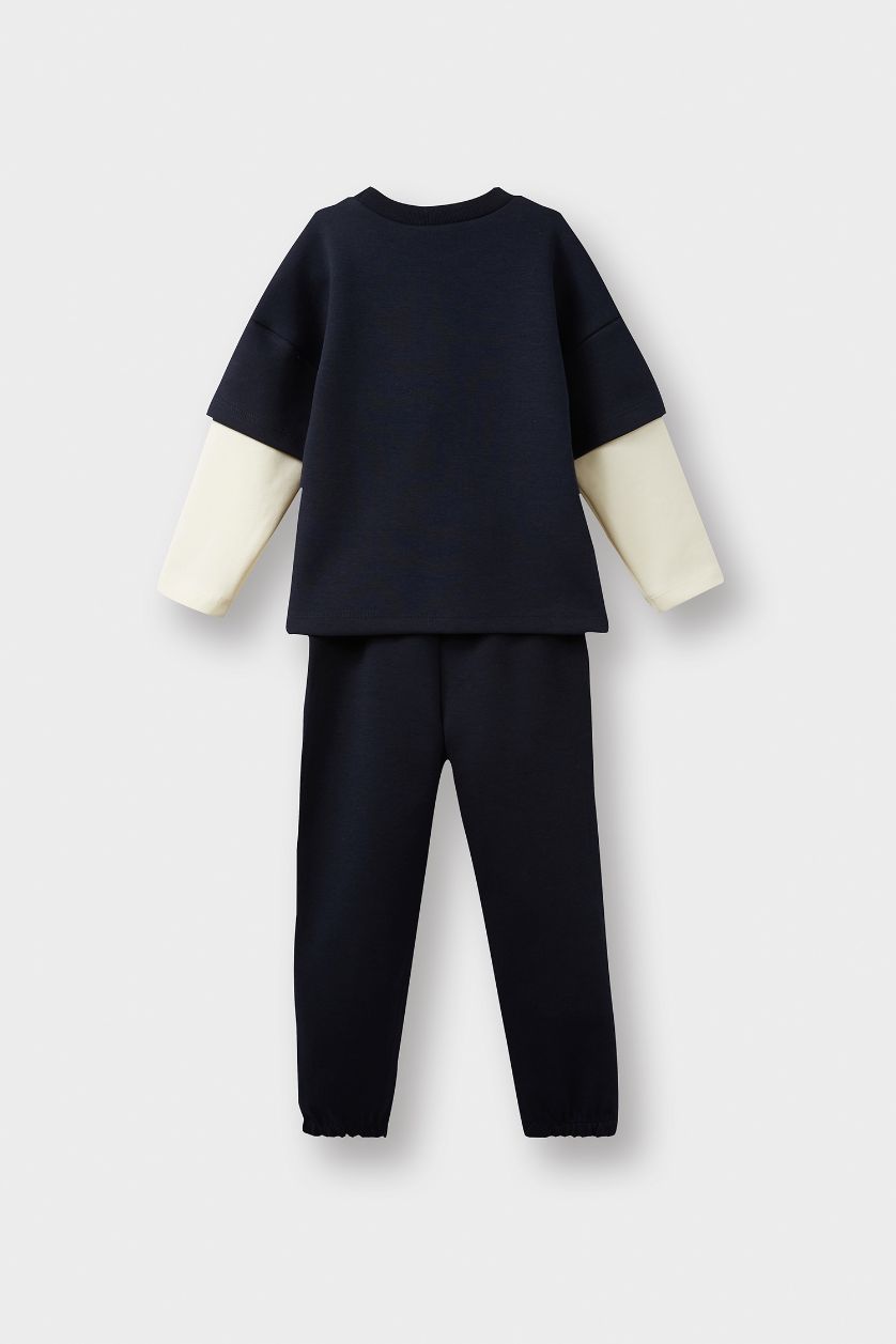 Erkek Bebek Lacivert 2'li Takım Baskılı Sweatshirt Eşofman Altı Erkek Bebek