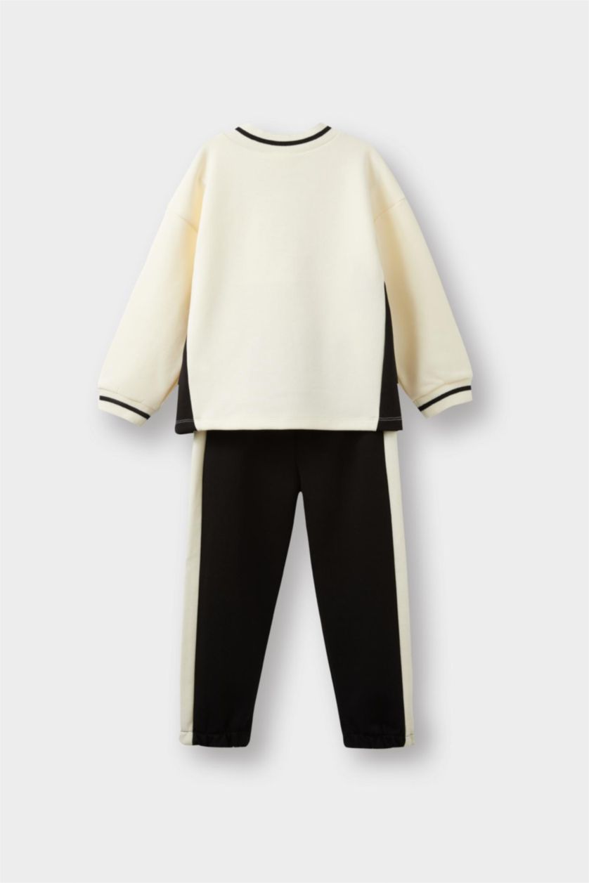 Erkek Bebek Ekru Erkek Bebek 2'li Takım Baskılı Sweatshirt Eşofman Altı 