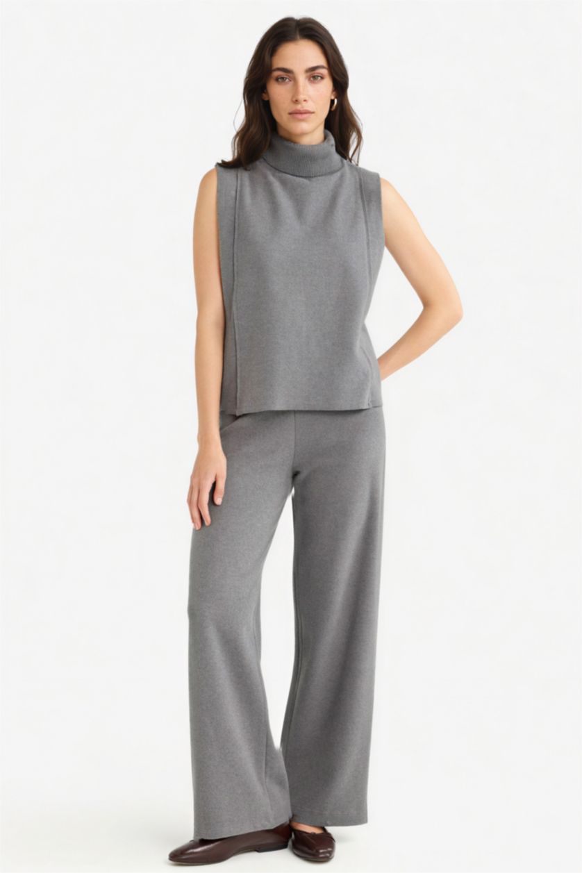 نساء ميلانج أنثرا بنطرون قصة مستقيمة وايد ليج