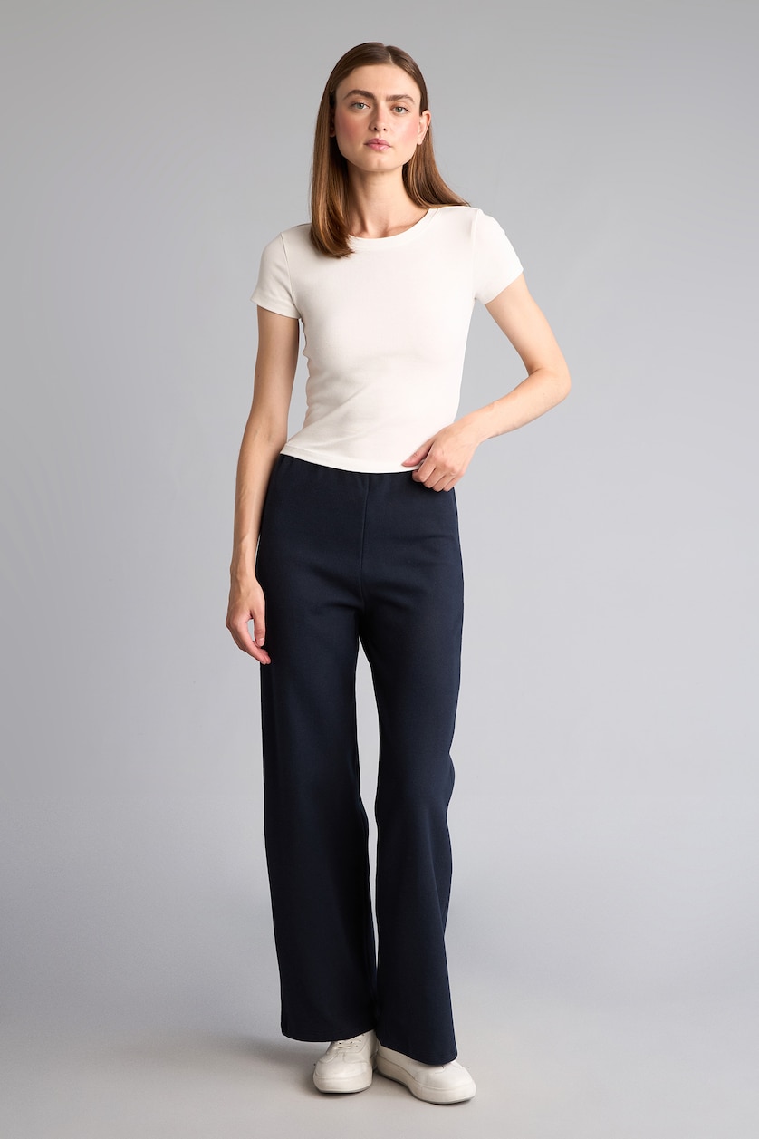 Kadın Lacivert Straight Fit Geniş Paça Pantolon