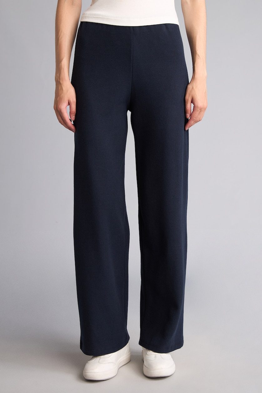 Kadın Lacivert Straight Fit Geniş Paça Pantolon