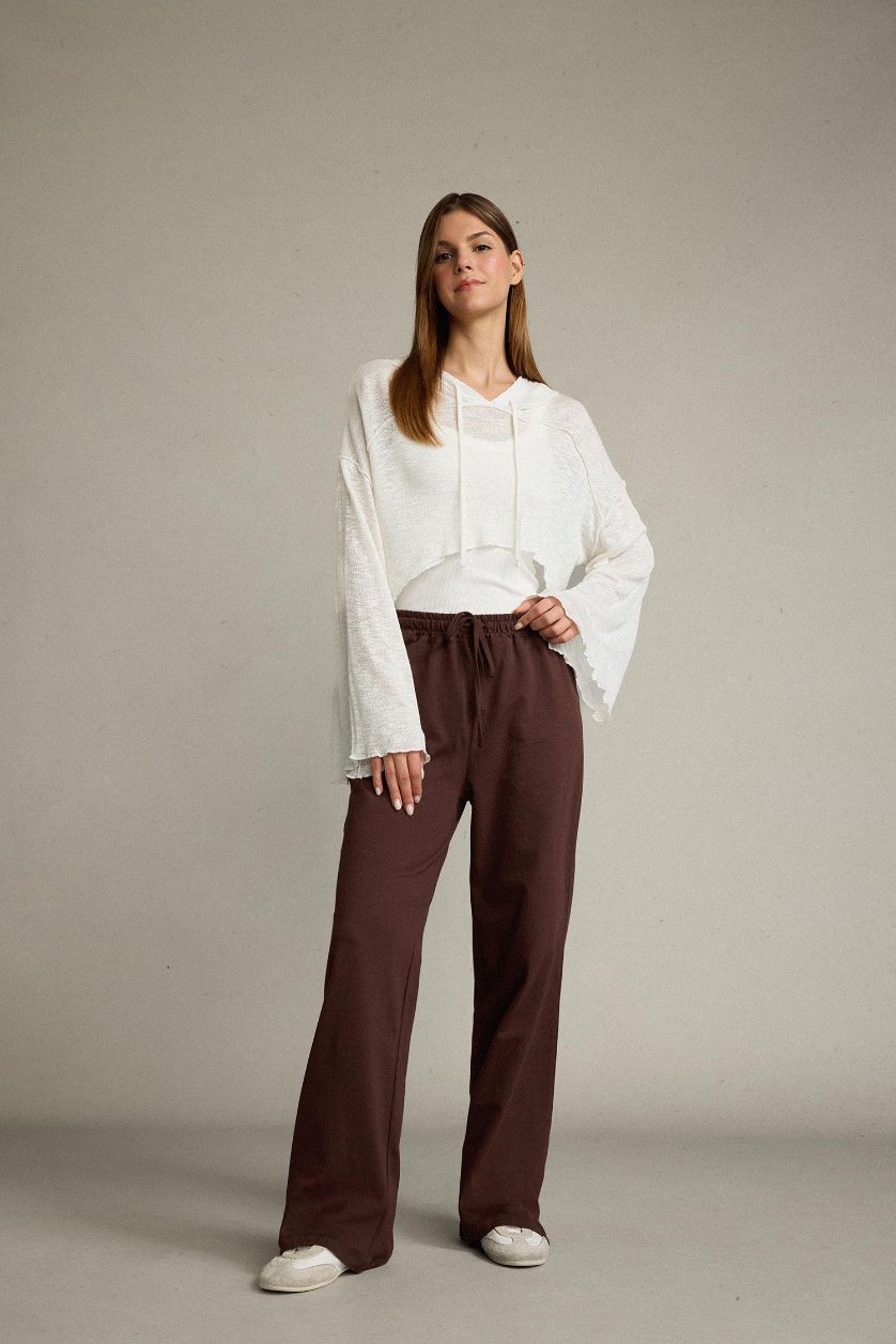 Kadın Beyaz Crop Kapüşonlu Pamuklu Uzun Kollu Hırka