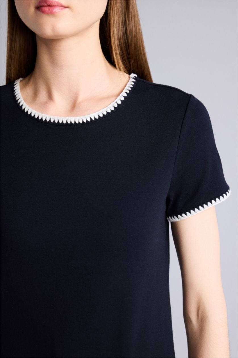 نساء كحلي Slim Fit Ribana Short Sleeve T-Shirt