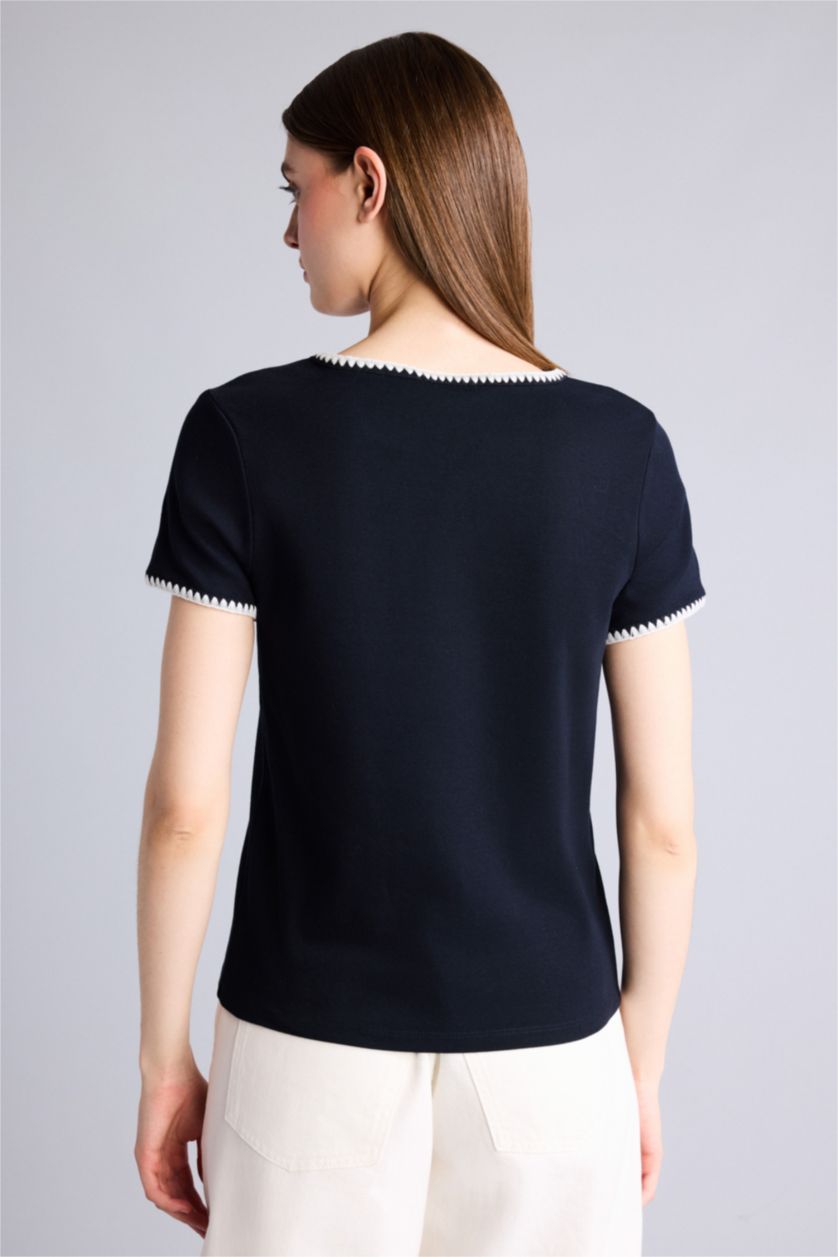 نساء كحلي Slim Fit Ribana Short Sleeve T-Shirt