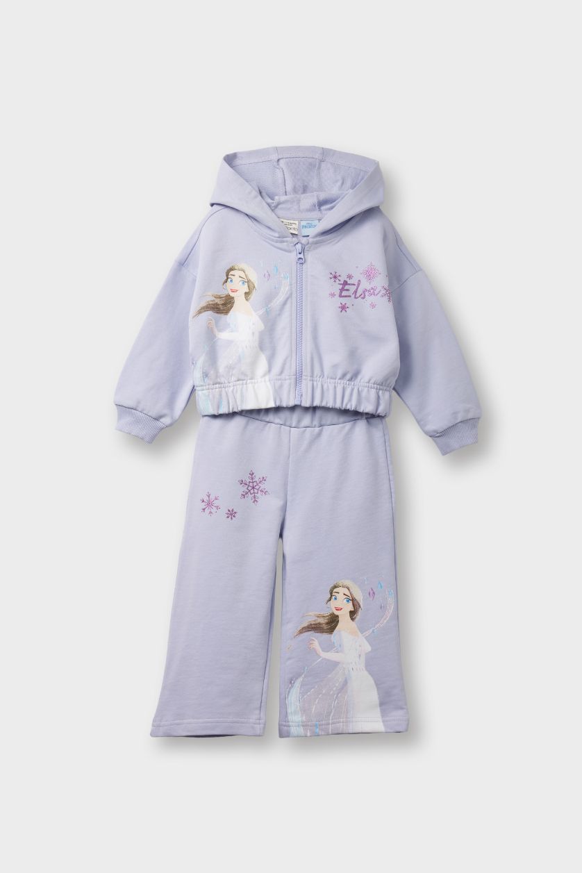 Kız Bebek Açık Lila Frozen 2'li Takım Kapüşonlu Sweatshirt Eşofman Altı Kız Bebek