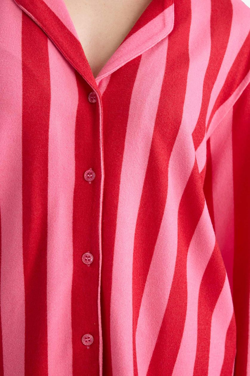 نساء أحمر سيت بجامة مخطط قصة عادية كم طويل - قطعتين